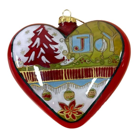 Pier 1 Imports Li Bien Glass Heart "Joy" "Noel" Christmas Tree Ornament in Box